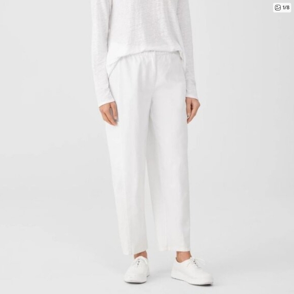 Eileen Fisher Pants - Eileen Fisher White Organic Cotton Hemp Crop Pants Cargo Size S EUC